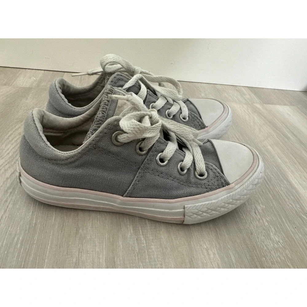 Kids Converse All Star Low Top Sneakers Gray Canvas Lace Up Casual Shoes Sz‎ 11